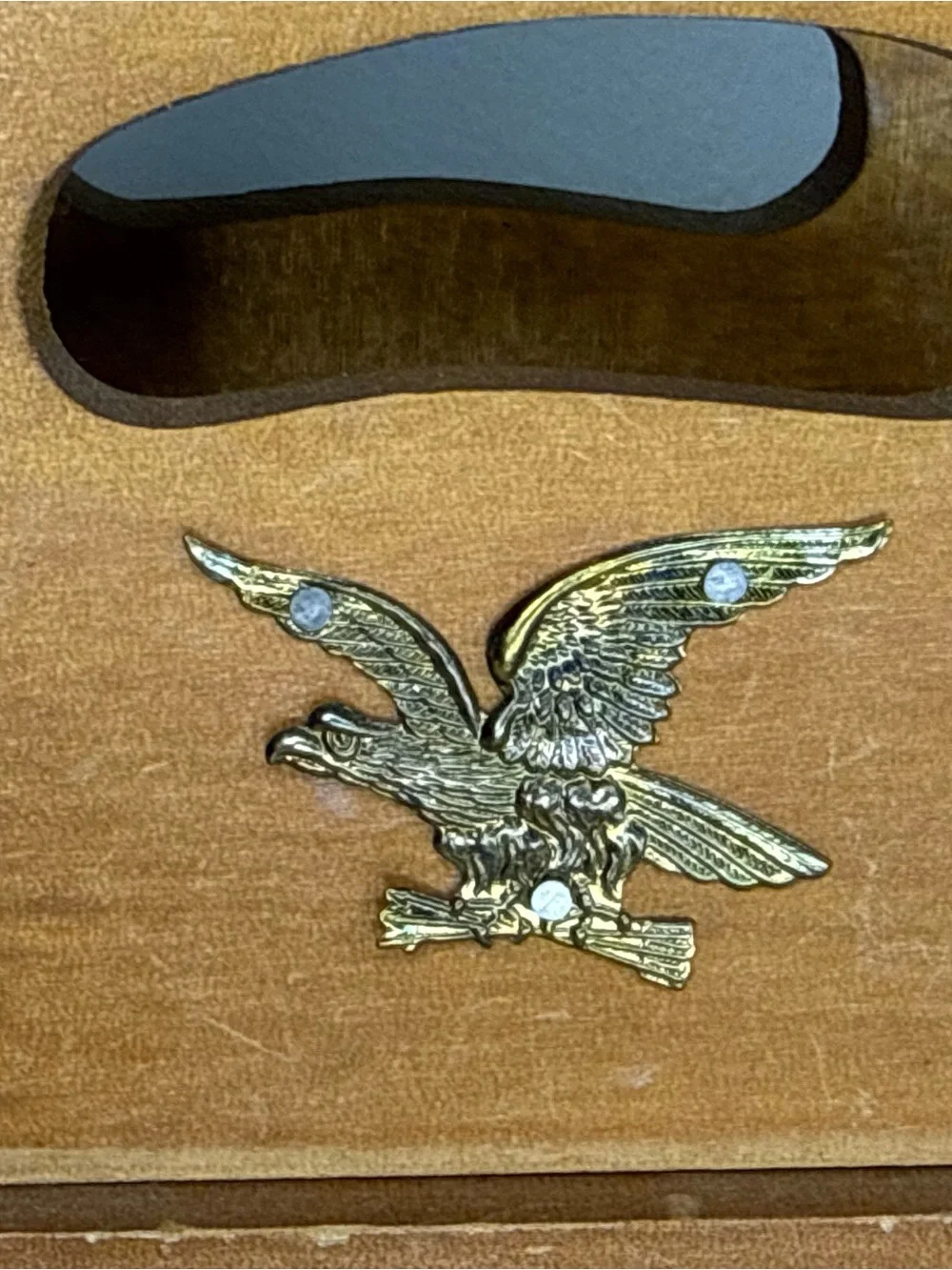 Wooden Napkin/Letter Holder with Gold Eagle Accent - Light Brown